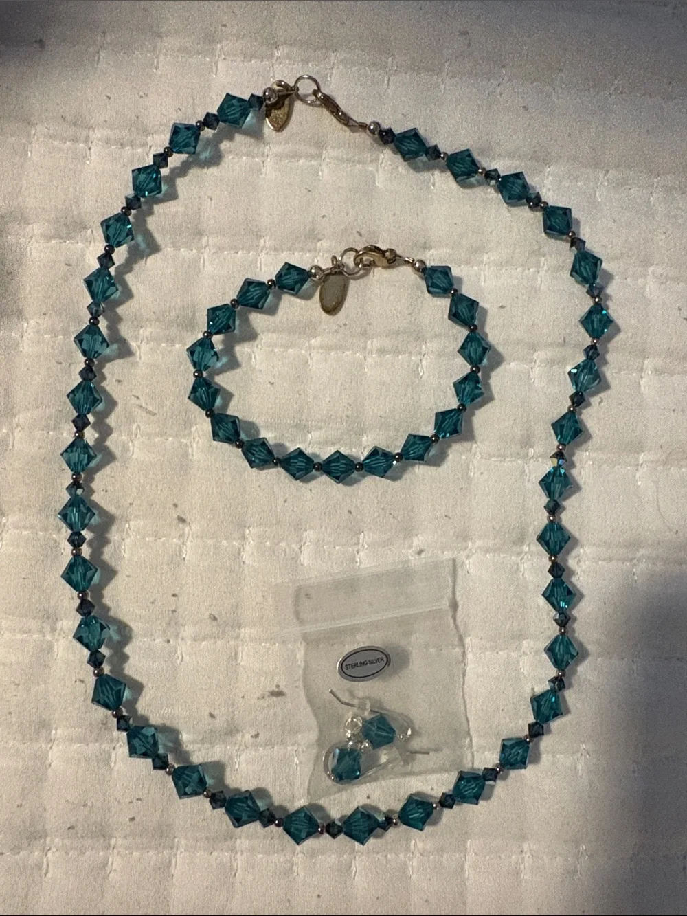 Teal Crystal Necklace and Bracelet Set with Earrings - Sparkling Teal Jewelry